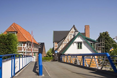 Estebruegge town centre, Altes Land region, Lower Saxony, Germany, Europe