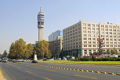 The Torre Entel, television and telecommunications tower, street, cityscape, Santiago de Chile, Chile, South America