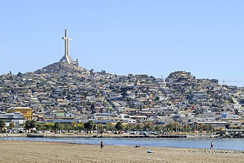 Cross, Cruz Milenio, coast, sea, city view, Coquimbo La Serena Norte Chico, northern Chile, Chile, South America