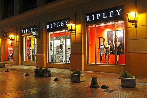 Illuminated display window at night, Ripley department store, Chilean department store chain, La Serena, Norte Chico, Northern Chile, Chile, South America