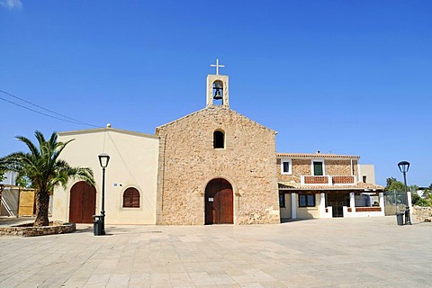 Church and square, San Fernando, Sant Ferran de ses Roques, Formentera, Pityuses, Balearic Islands, Spain, Europe