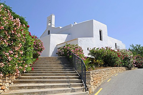 Stairs, Eglesia de San Llorenc de Balafia church, San Lorenzo, Sant Llorenc, Ibiza, Pityuses, Balearic Islands, Spain, Europe