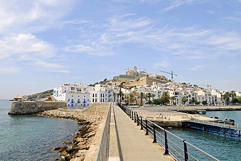 Harbour, cityscape, Catedral Nostra Senyora de las Neus cathedral, Sa Penya, fishing district, Dalt Vila, Unesco World Heritage Site, historic town, Eivissa, Ibiza, Pityuses, Balearic Islands, Spain, Europe