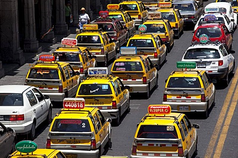 Taxis in a traffic jam, Arequipa, Peru, South America