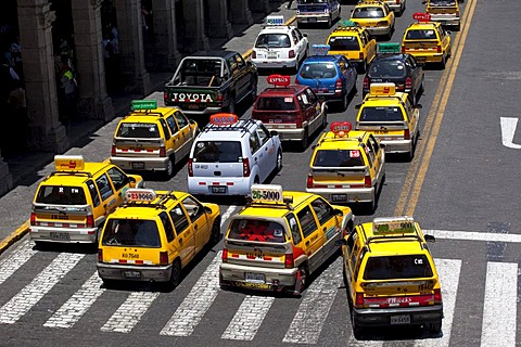 Taxis in a traffic jam, Arequipa, Peru, South America