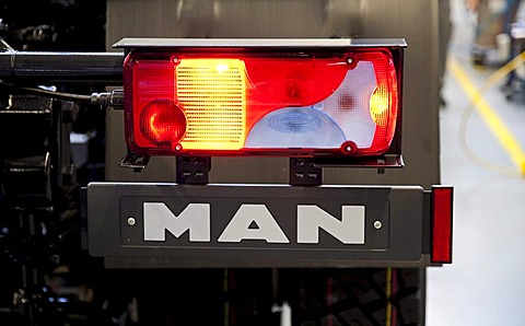 Taillight of a semitrailer, production of trucks, Man AG company, Munich, Bavaria, Germany, Europe