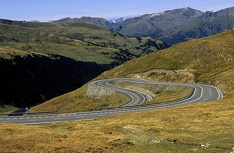 Hairpin turn, road in Pyrenees, France, Europe