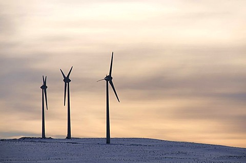 Wind turbines, Region Auvergne, France, Europe