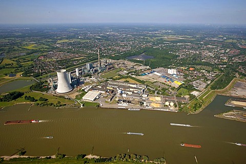 Aerial photo, new power plant, coal power plant of Evonik Steag, Duisburg Walsum, formerly Walsum coal mine, Norske Skog plant, Duisburg, Ruhr Area, North Rhine-Westphalia, Germany, Europe