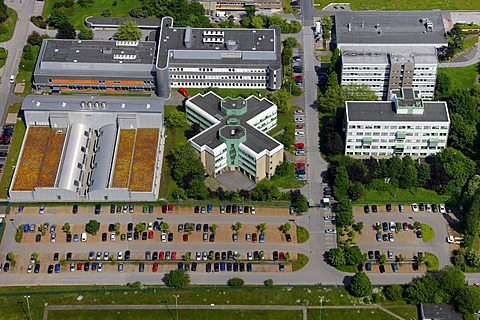 Aerial view, Bayer Schering research centre, Bayer Schering Pharma AG, a German pharmaceutical company, Aprather Weg street 18a, Wuppertal, North Rhine-Westphalia, Germany, Europe