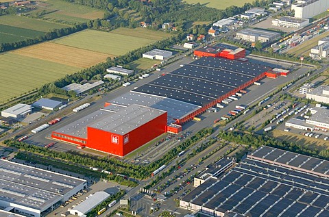 Aerial photo, KIK Discounters, wholesale, commercial zone, Hamm, Ruhr Area, North Rhine-Westphalia, Germany, Europe