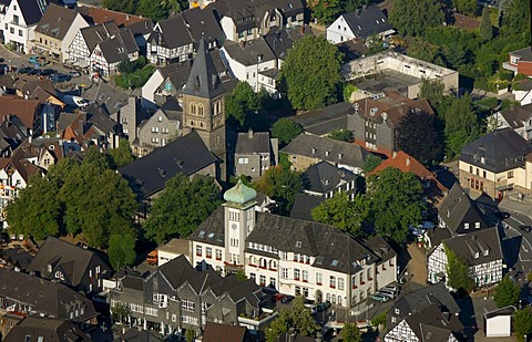 Aerial view, town hall, Herdecke, Ruhrgebiet area, North Rhine-Westphalia, Germany, Europe