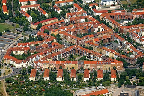 Aerial view, Gutenbergstrasse street housing estate, Erfurt, Thuringia, Germany, Europe