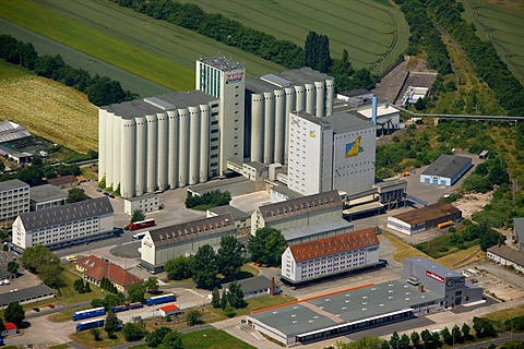 Aerial view, ergewa plant, Deuka factory, animal food silo, cooperative, Erfurt, Thuringia, Germany, Europe