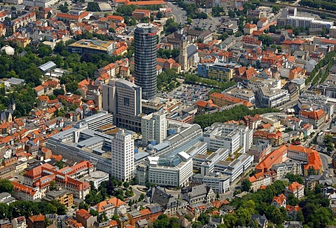 Aerial view, JenTower, Jenoptik plant, University of Jena, Stadtmitte district, Jena, Thuringia, Germany, Europe