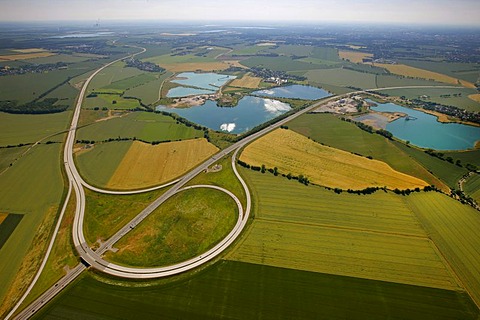 Aerial view, fisheye, motorway A38, K8360, Brandis, Saxony, Germany, Europe