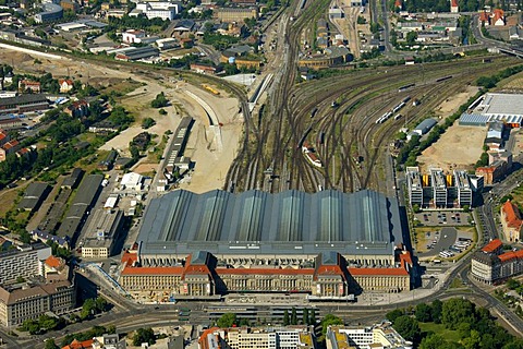 Aerial view, central station, terminal station, Leipzig, Saxony, Germany, Europe