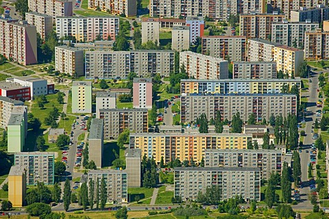 Aerial view, prefabricated buildings, residential area, Jilmova, Liberec, Czech Republic, Europe