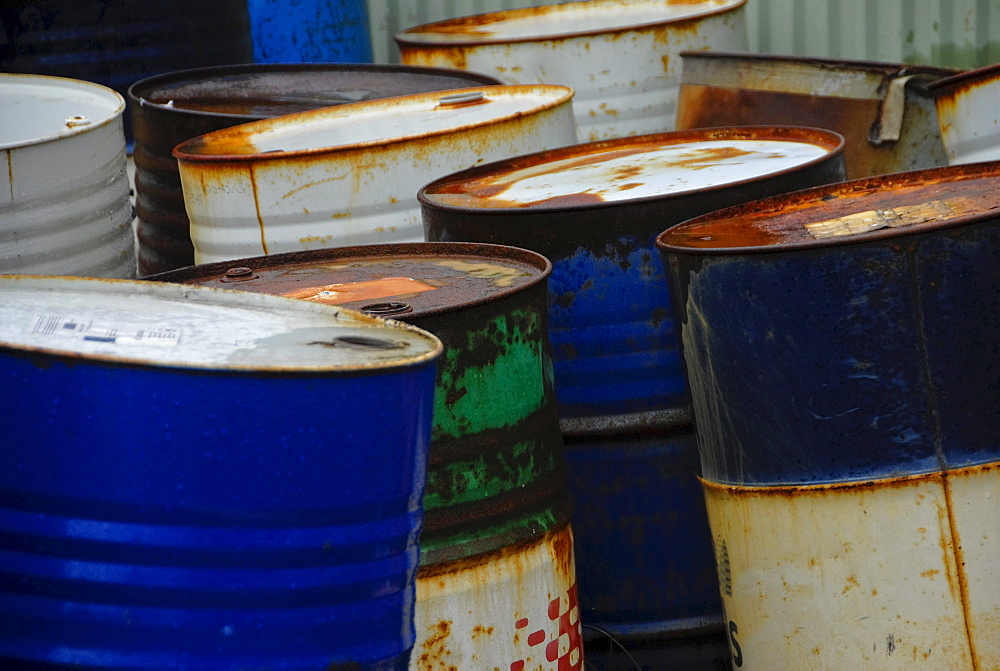 Rusted metal barrels