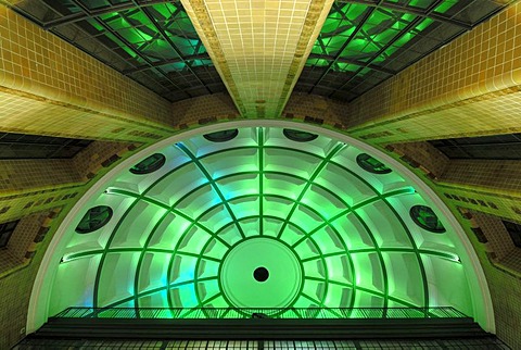 Interior shot of the Alter Elbtunnel tunnel in Hamburg, Germany, Europe