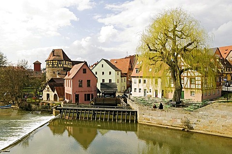 River Pegnitz and grinding mill, Lauf an der Pegnitz, Middle Franconia, Bavaria, Germany, Europe