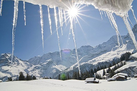 Snowy mountain landscape, Muerren, Bernese Oberland, Switzerland, Europe