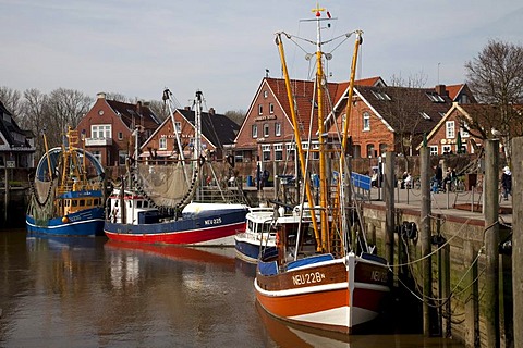 Fishing boats in the harbour, Neuharlingersiel, East Frisia, Lower Saxony, Germany, Europe