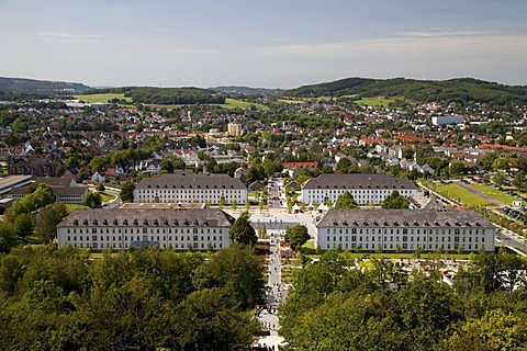 Former barracks, view from Juebergturm tower, State Garden Exhibition, Hemer, Sauerland, North Rhine-Westphalia, Germany, Europe