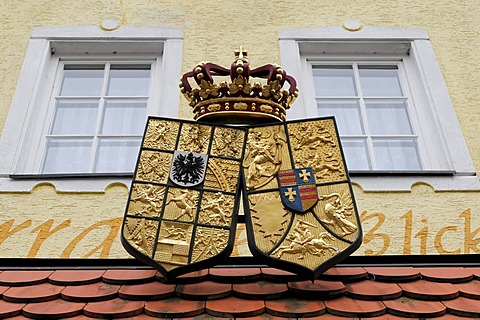 Coat of arms of the Krone Restaurant, Langenburg, Hohenlohe district, Baden-Wuerttemberg, Germany, Europe