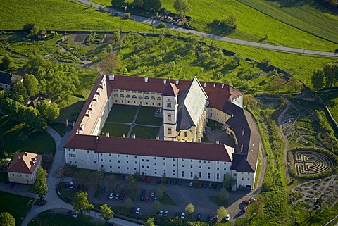 Abbey St. Georgen, aerial view, Laengsee Lake, Carinthia, Austria, Europe