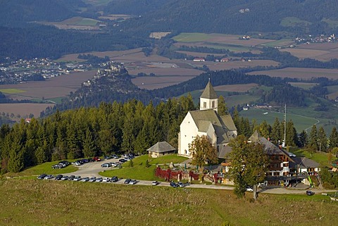 Aerial view, Mt. Magdalensberg with Burg Hochosterwitz castle, Carinthia, Austria, Europe