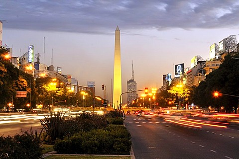 Obelisk at Avenida 9 de Julio avenue at night, Buenos Aires, Argentina, South America