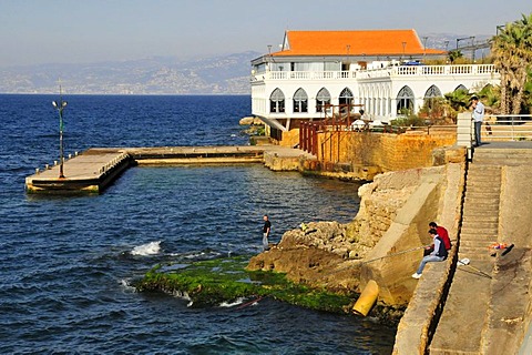 Anglers on the Corniche, Beirut, Lebanon, Middle East, Asia