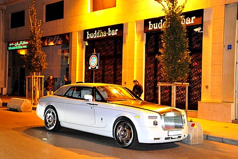 Rolls-Royce in front of the famous Buddha Bar night club, Beirut, Lebanon, Middle East, Orient