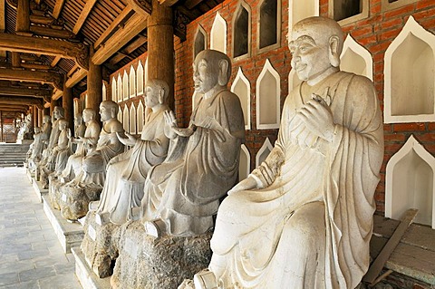 Alabaster statues inside the Chua Bai Dinh pagoda, currently a construction site, to become one of the largest pagodas of Southeast Asia, near Ninh Binh, Vietnam, Southeast Asia