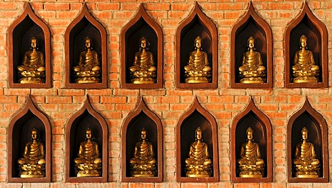 Small Buddha statues on the construction site of the Chua Bai Dinh pagoda, one of the largest pagodas in Southeast Asia, near Ninh Binh, Vietnam, Southeast Asia