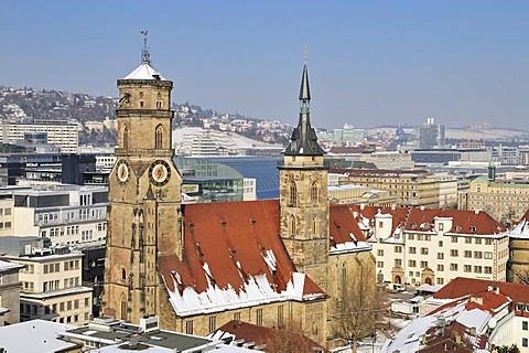 View over Stuttgart, inner city, Collegiate Church, Old Chancellery, Baden-Wuerttemberg, Germany, Europe