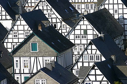 Half-timbered houses at the historic city center of Freudenberg, Lahn valley, North Rhine-Westphalia, Germany, Europe