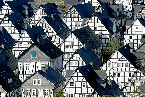 Half-timbered houses at the historic city center of Freudenberg, Lahn valley, North Rhine-Westphalia, Germany, Europe