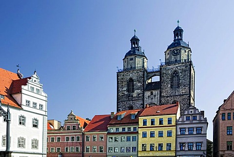 Old Town Hall, Market Square and Stadtkirche Church, Lutherstadt Wittenberg, Saxony-Anhalt, Germany, Europe