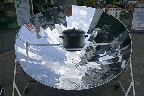 Cooking pot on a solar collector, cooking with solar energy, Germany, Europe