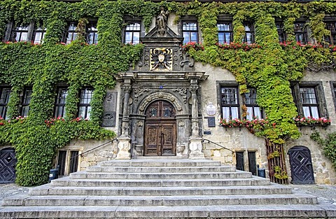 Entrance to the City Hall, market square, Quedlinburg, Saxony-Anhalt, Germany, Europe