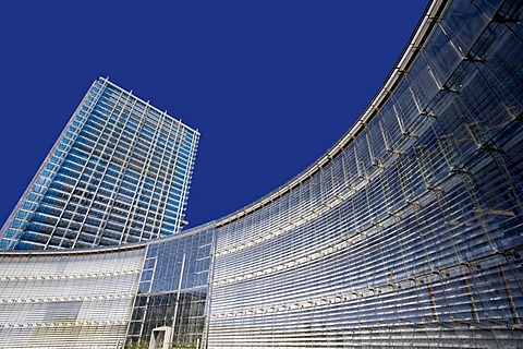 The gutted skyscraper of the Bayer AG company is being converted into a media facade with 3.5 million LED lamps, Leverkusen, North Rhine-Westphalia, Germany, Europe