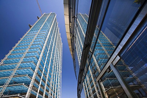 The gutted skyscraper of the Bayer AG company is being converted into a media facade with 3.5 million LED lamps, Leverkusen, North Rhine-Westphalia, Germany, Europe