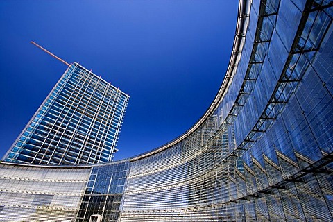 The gutted skyscraper of the Bayer AG company is being converted into a media facade with 3.5 million LED lamps, Leverkusen, North Rhine-Westphalia, Germany, Europe