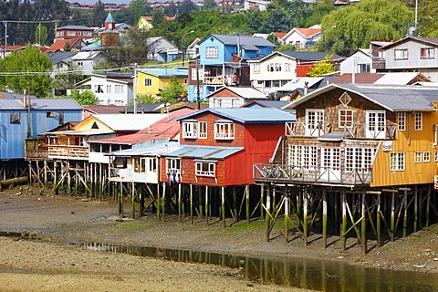 Houses on stilts in the fishing port of Castro, Chiloe Island, Southern Chile, Chile, South America