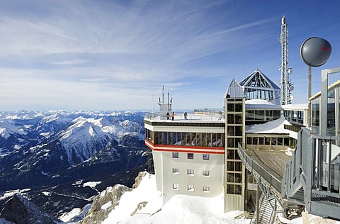 Meteorological station on Mt. Zugspitze, 2962m, Wettersteingebirge mountains, Werdenfels, Upper Bavaria, Bavaria, Germany,