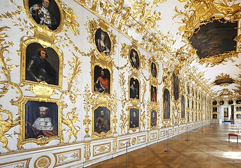 Ancestral gallery, Muenchner Residenz royal palace, home of the Wittelsbach regents until 1918, Munich, Bavaria, Germany, Europe