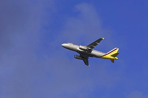 German Wings passenger plane against a blue sky, climb, Airbus A319