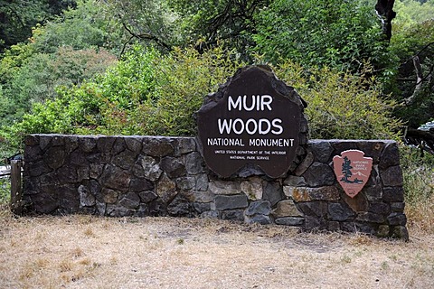 Entrance sign for Muir Woods National Park, California, USA, North America